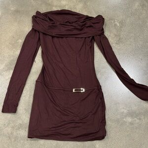 White Fox Elegant Brown Off-Shoulder Dress